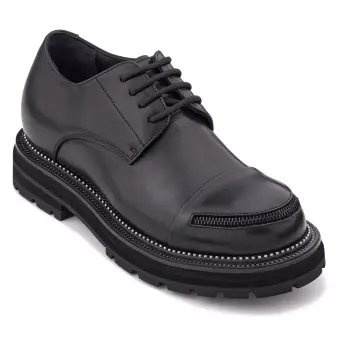 TOTO - W0982 - 3.3 Inches Taller (Black) - Low Top Chunky Sole Cap-Toe Casual Derbies