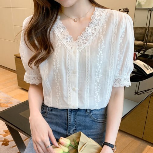 Short Lace Clothing Design Sense Niche Chiffon Shirt