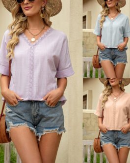 Short Sleeve V-neck Top Beachwear Lace Plus Size Women’s Clothing